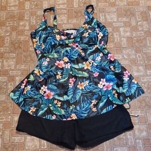 Tropical Floral Women's Swim Suit Aqua Eve Size 22W NWT